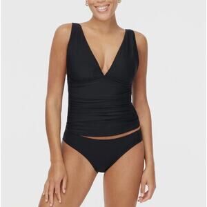 J.Crew Ruched Plunge Tankini Top Womens XXL Black Sleeveless Swimwear Adjustable